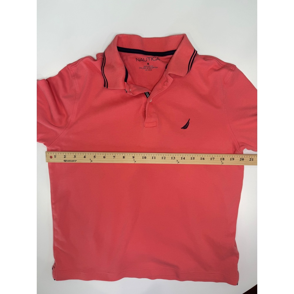 Nautica Mens Coral Pink Short Sleeve Cotton Polo Shirt Navy Tipping Size M - Picture 3 of 9